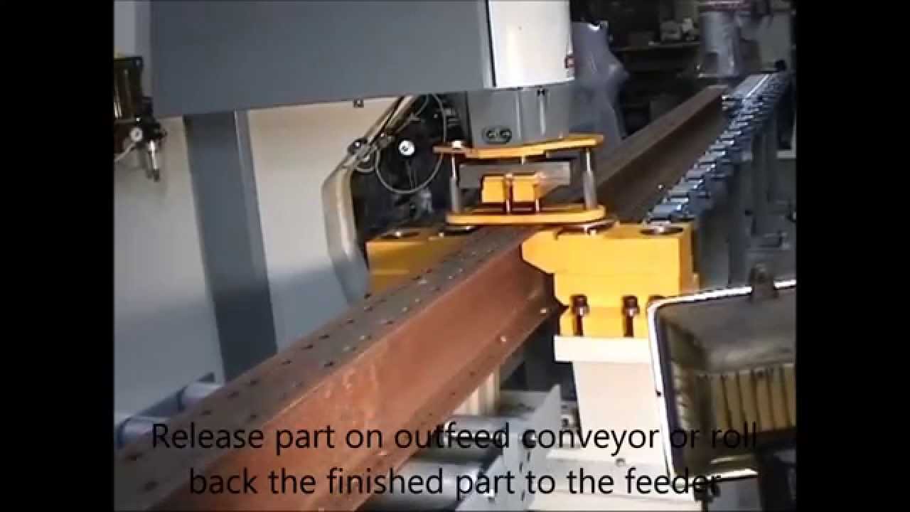 CNC 125DPI I-beam double punch flange punching line with roll conveyor feeder