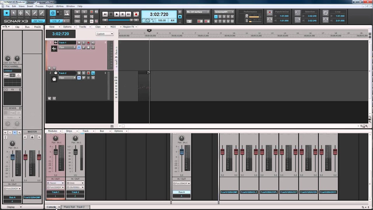 Cakewalk Sonar X3. Les. 3. Track view, piano roll, staff view, browser