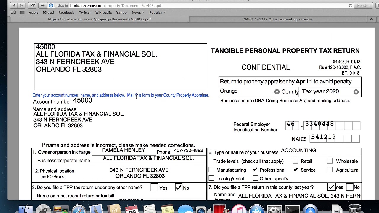 Instructions for Freelancers on how to fill out a DR-405 tax form, by Pam Henley of All Florida Tax.