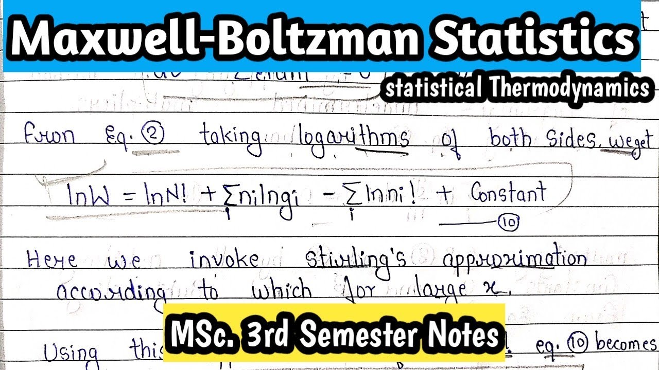 Maxwell-Boltzman Statistics |MSc.3rd semester Notes |Statistical Thermodynamics |