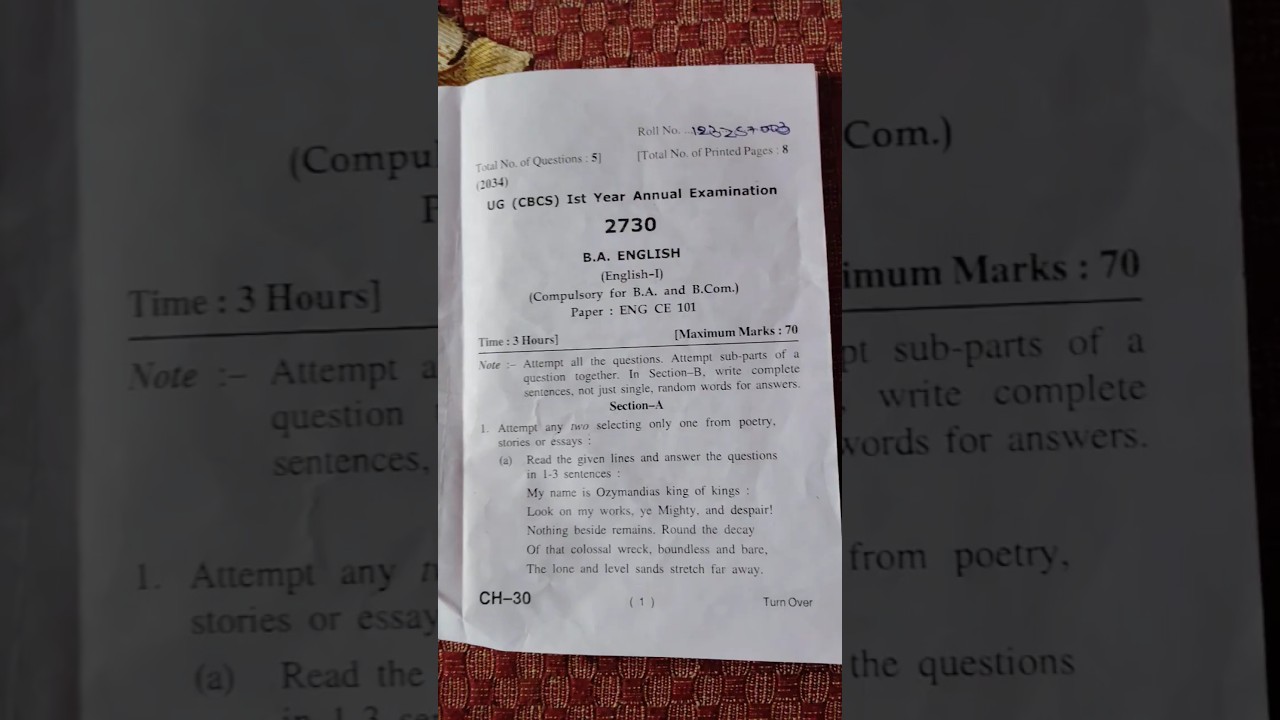 b. A 1st year//English(Compulsory) //Question paper//2024 hpu