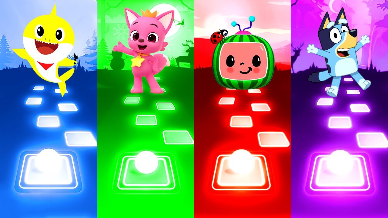 Baby Shark Vs Cocomelon Vs Pinkfong Vs Bluey | Tiles Hop EDM Rush