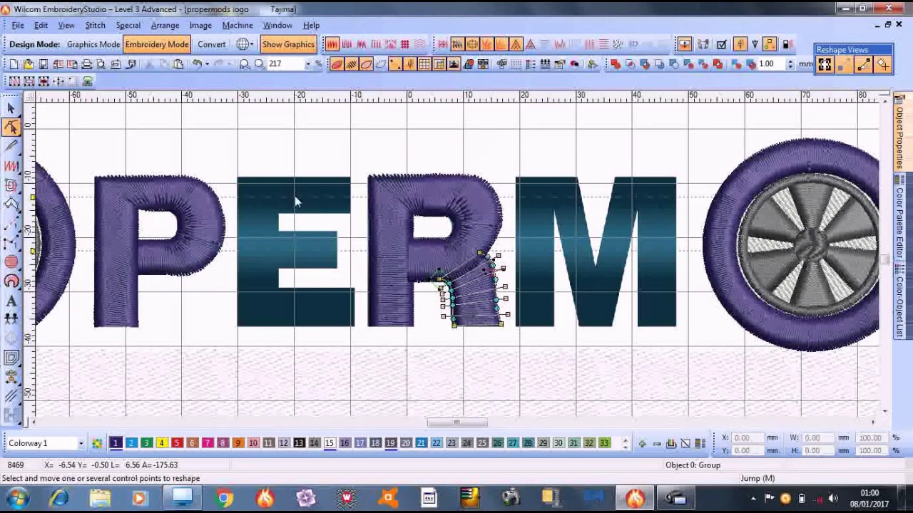 Design of logo  -ProperMods-  in Wilcom Embroidery Studio