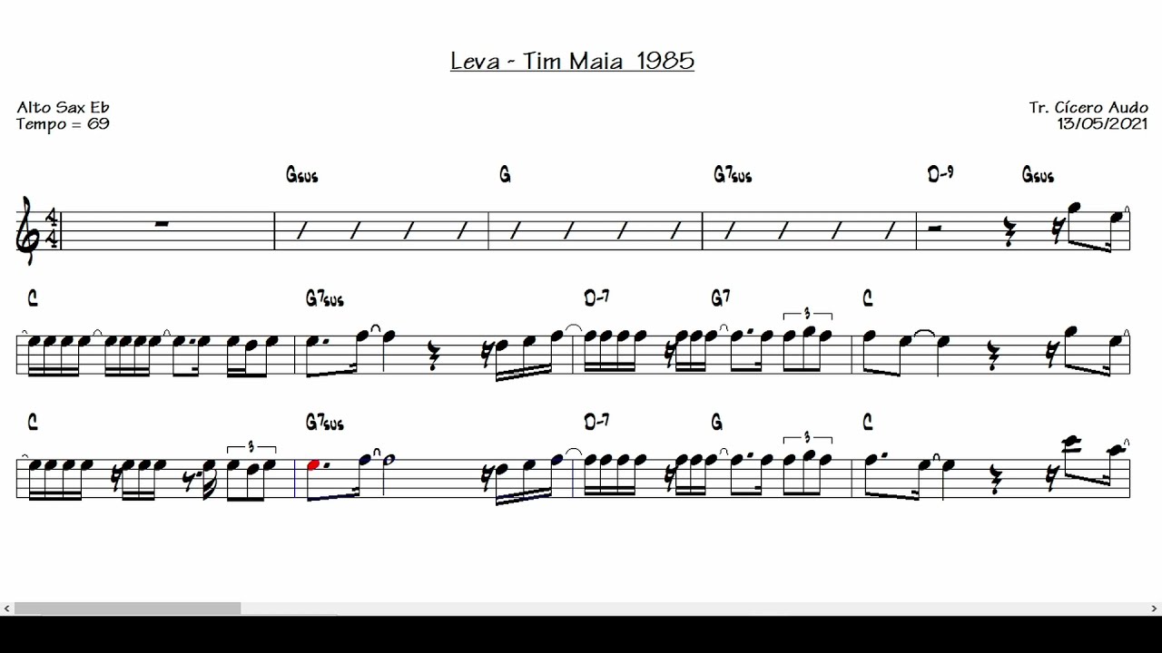 Leva - Tim Maia  1985 (Alto Sax Eb) [Sheet music]