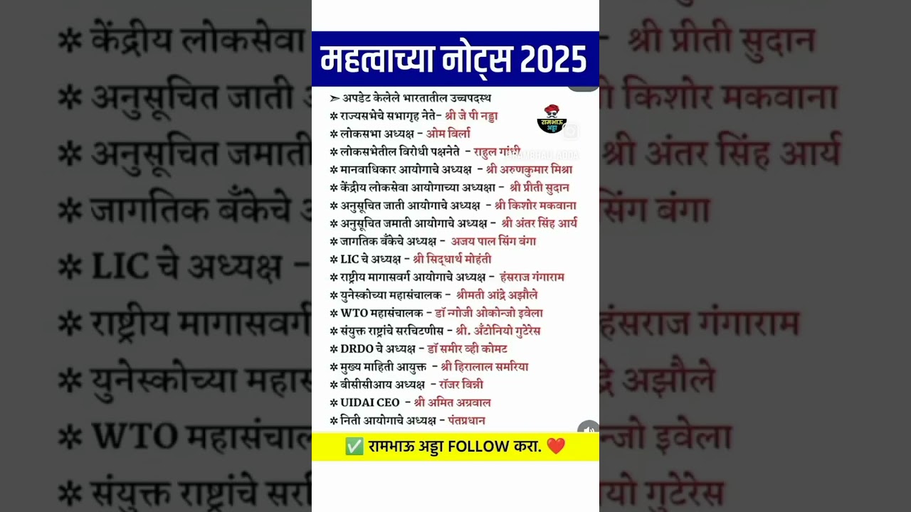 👉 महत्वाच्या नोट्स 2025 ☠️🔥 | Current Affairs 2025  | Current Affairs Marathi | Chalu Ghadamodi 2025