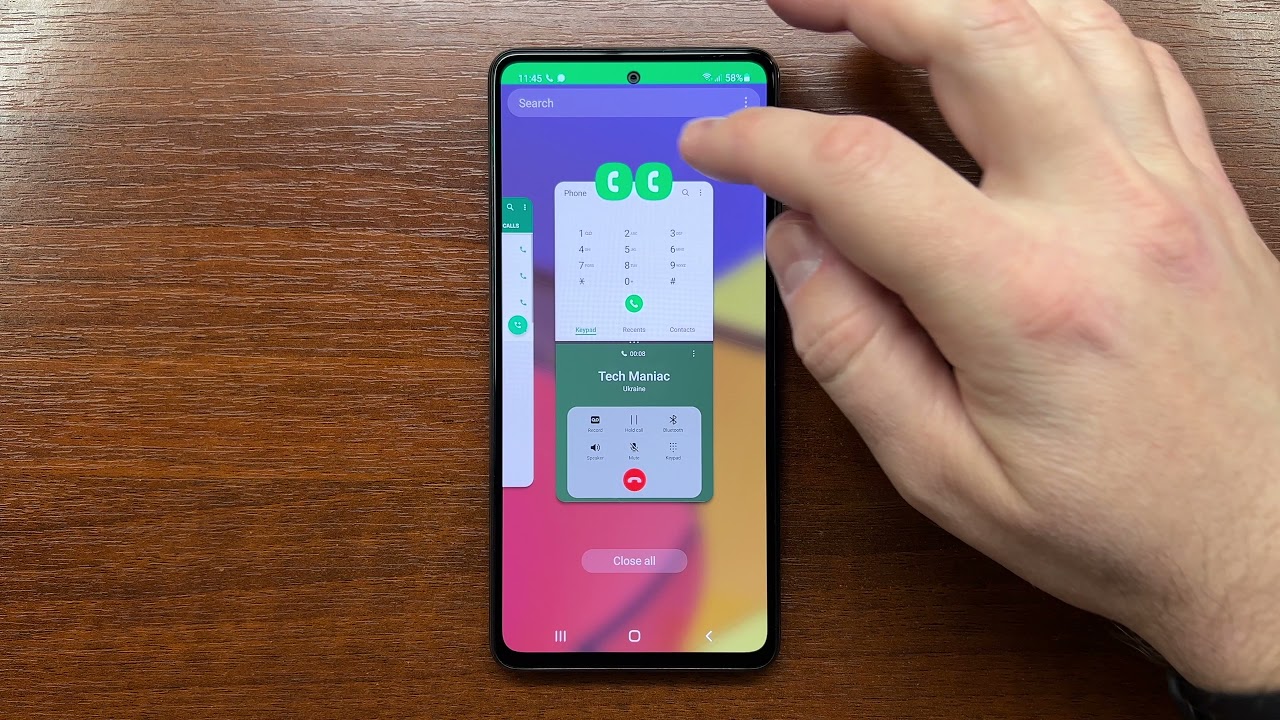 Samsung Galaxy A52 Split Screen Incoming Call: Conference vs Dialer Keypad (Android 11)