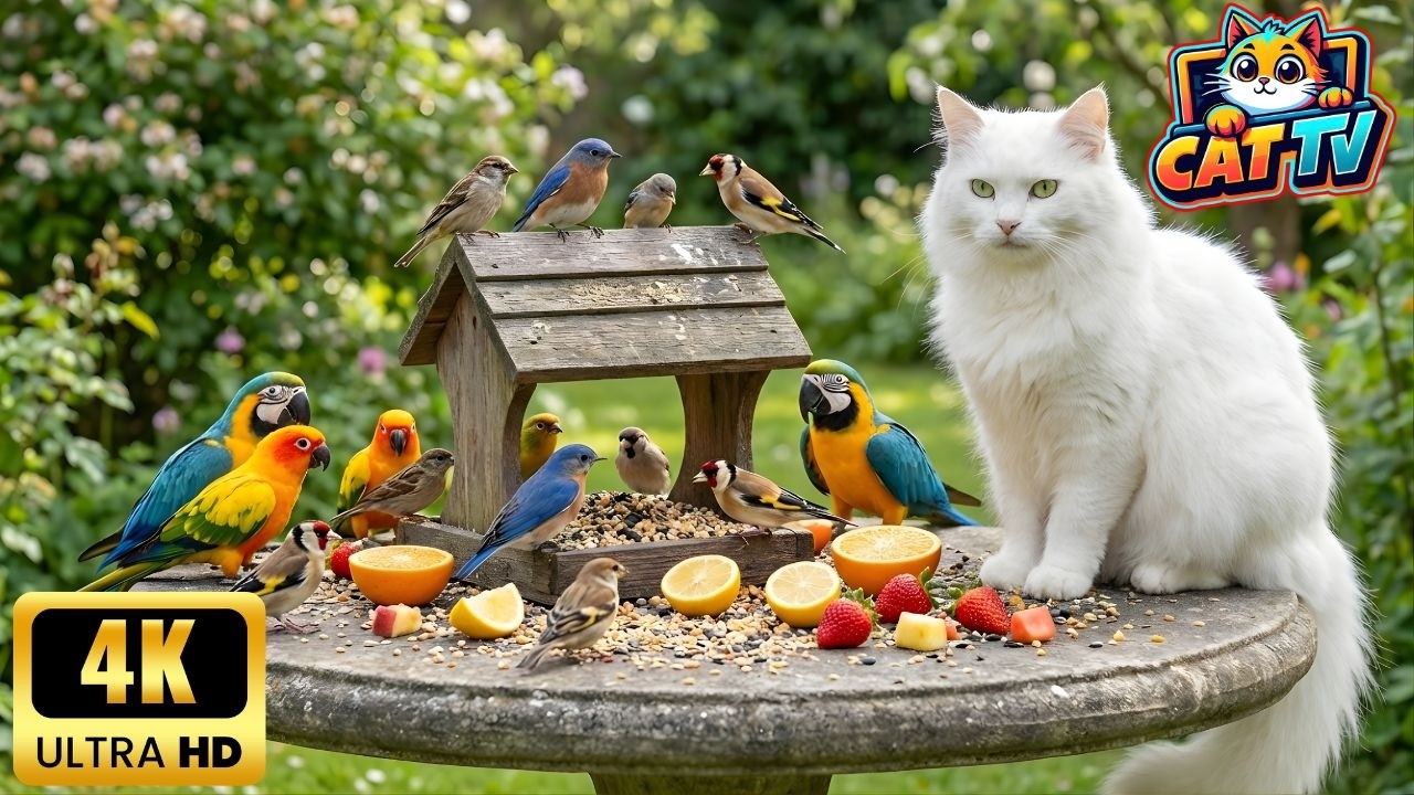 Cat TV для кошек 😻 Осенние птицы бурундуки и рыжие белки 🐿 Cat Games 4K HDR
