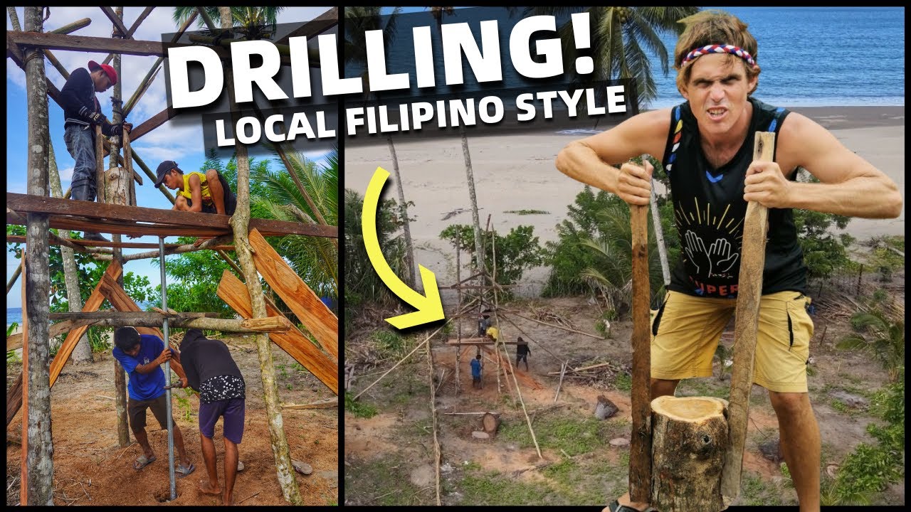 LOCAL FILIPINO WOODEN TOWER DRILLING - Beach Land Water Pump (Davao, Mindanao)