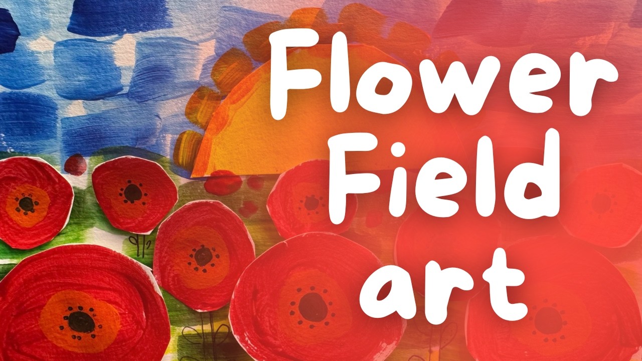 Beautiful Flower Field Art | Gouache Collage Painting