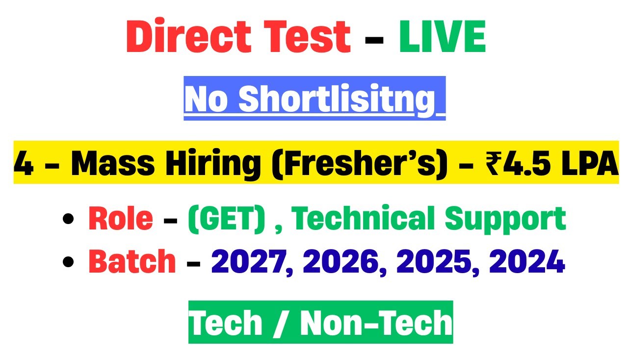 🔥Direct Test | No Shortlisting | Tech Mahindra Hiring | BE/BTECH/BCA/MCA/MSC | hire me plz