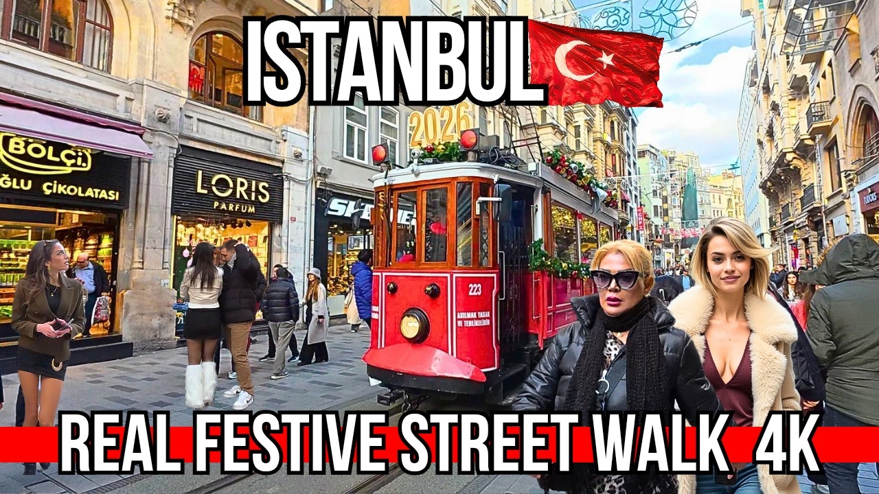 Istanbul Real Life 4K Walk: Festive Istiklal Street on Holiday Season | Galata Tower To Taksim
