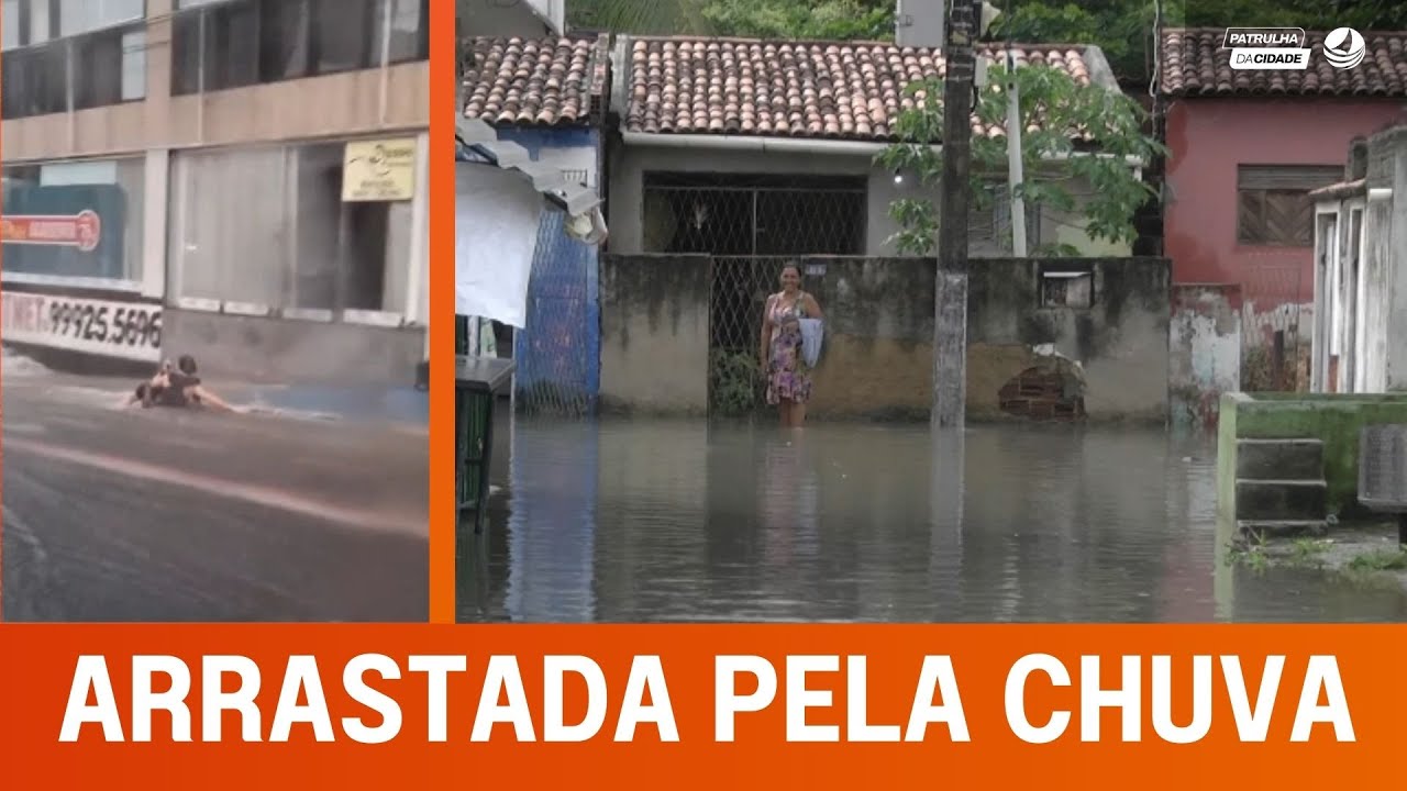 Mulher é arrastada pela força da água e moradores sofrem com as chuvas