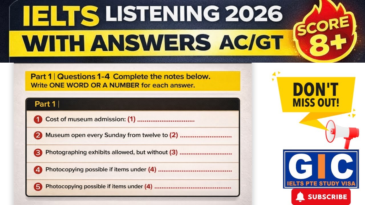 IELTS Listening Real Test With Answers AC & GT | 2026 Exam Practice |  #ieltswithgic #ieltslistening