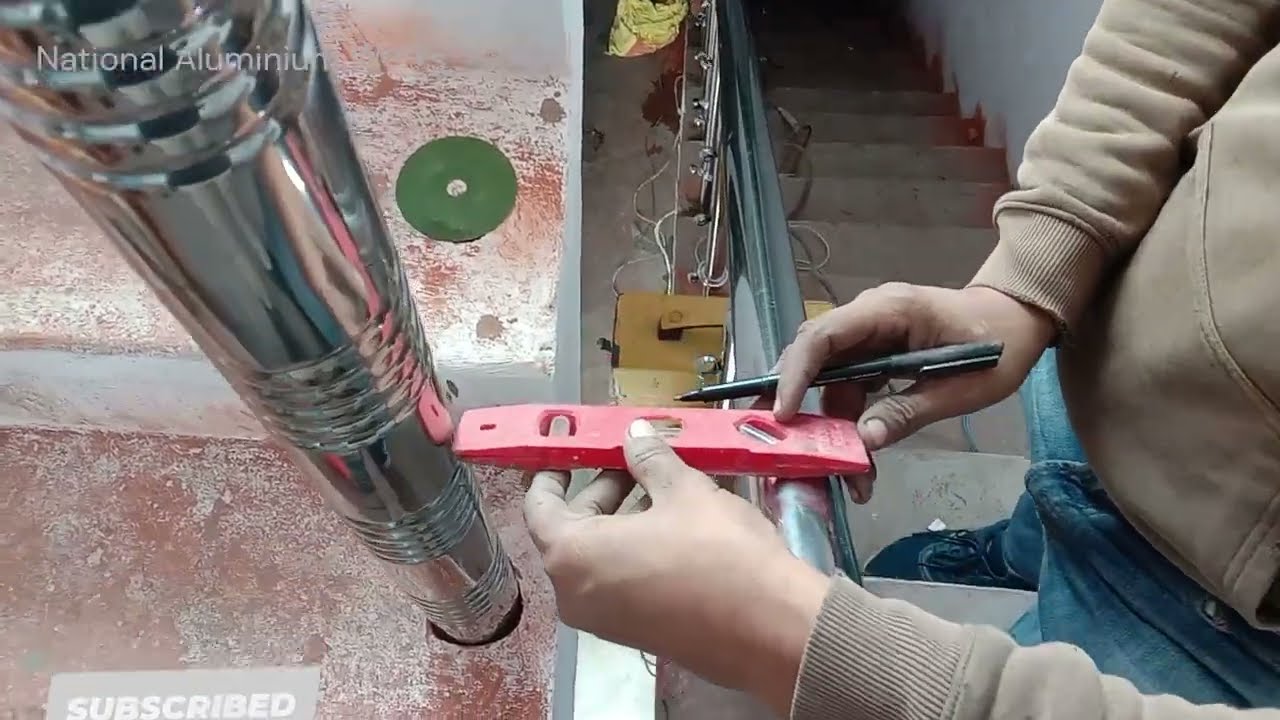 Stainless Steel Staircase Railing Full Installation Process | How to make steel stair railing design