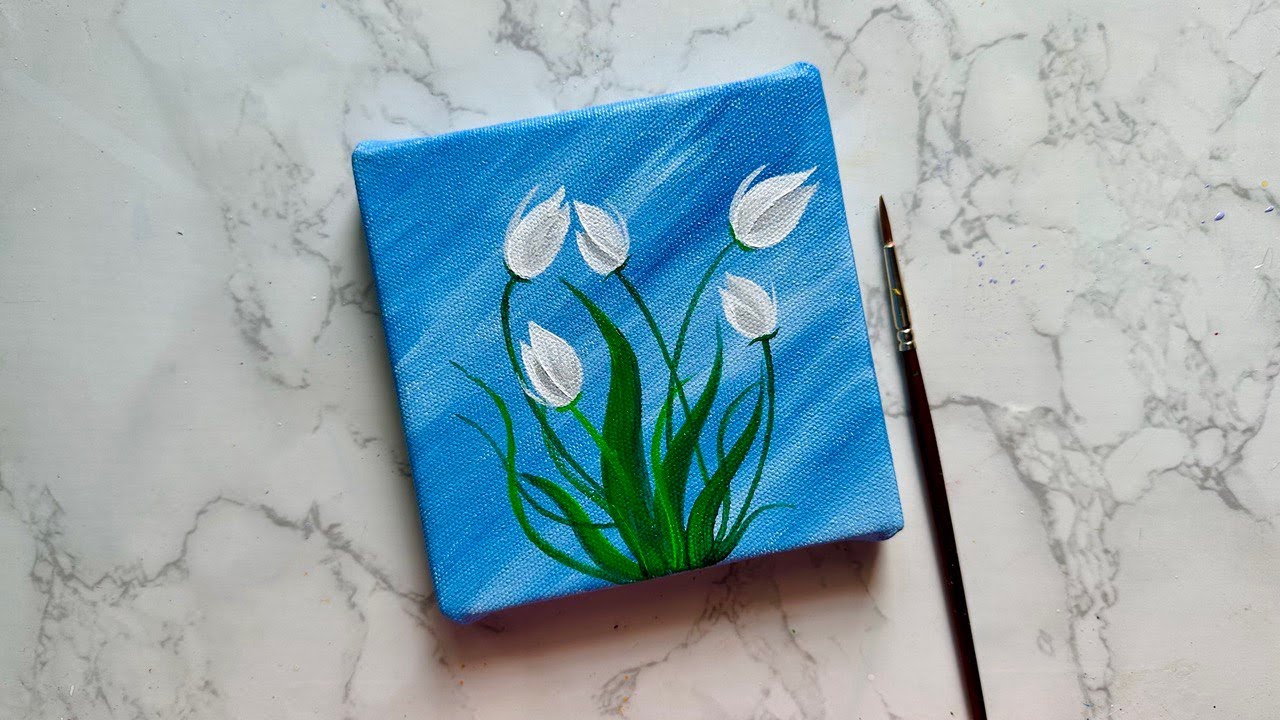 White Tulip Flowers Acrylic Painting | Flower Painting for Beginners | Acrylic painting Tutorial