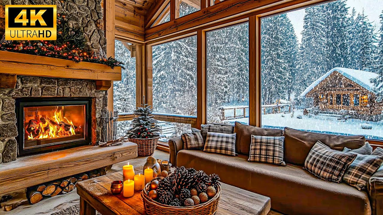 Snowy Cabin Retreat ❄️🔥 | Relaxing Fireplace & Winter Ambience for Deep Sleep & Study