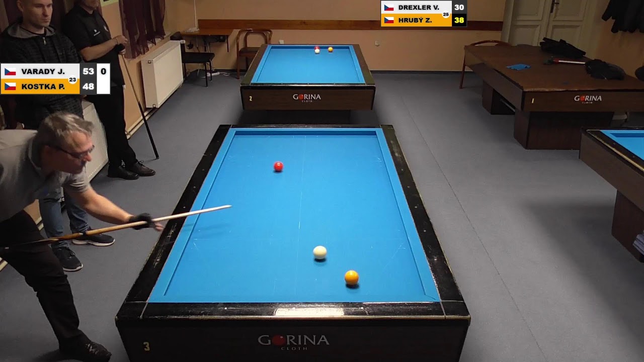 Czech league | 1-cushion | 2nd class | 18th round | Petr Kostka v Jiří Varady