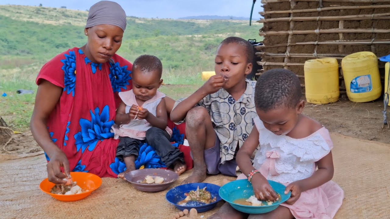 Raw Remote Lifestyle of Young Single Mom Cooking African Organic Food & Raising  Kids//Village Life