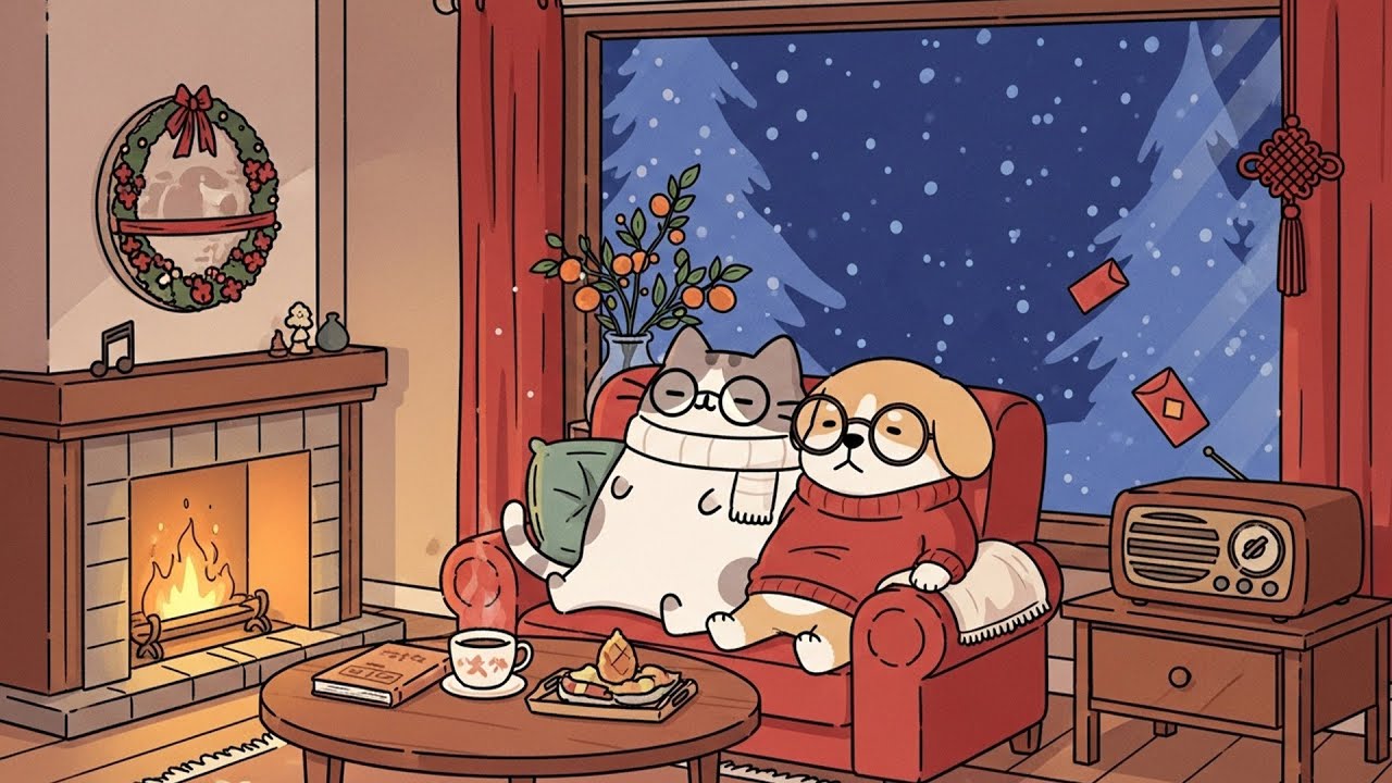 Pusheen's Snowy Night Café 💖 Chill Jazz Beats for Study, Focus With Dog ❄️ Jazz Relaxing for Sleep