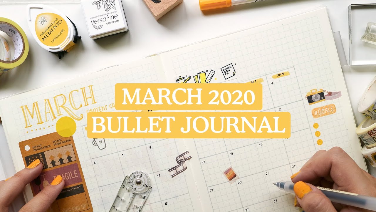 March 2020 Bullet Journal Setup 💛(yellow + gray) | Abbey Sy