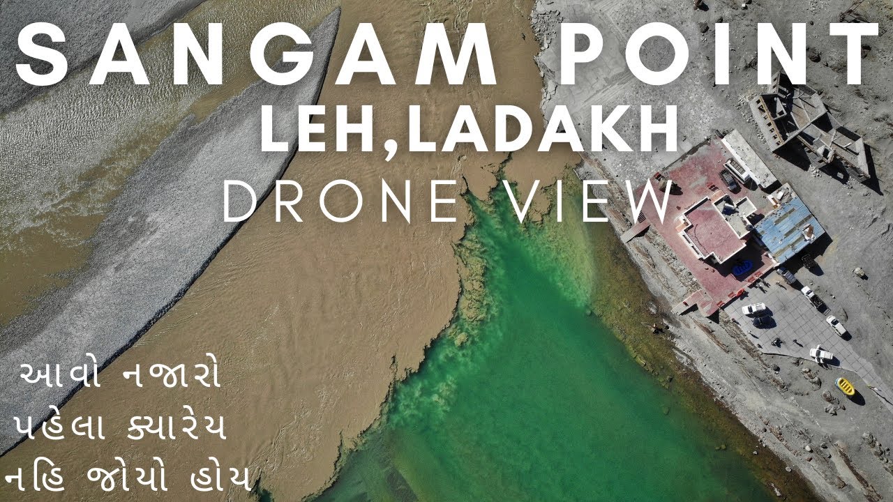 Drone view of Sangam Point Leh,Ladakh | confluence of Zanskar & indus River