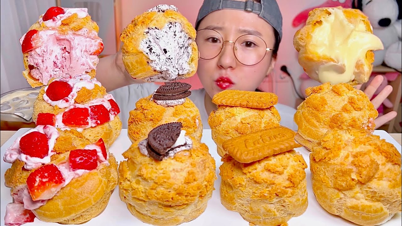 여러가지 쿠키슈🍪🍓 생딸기 오레오 로투스 커스터드 슈 쿠키슈 디저트 먹방 Dessert Mukbang