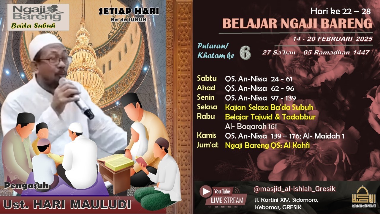 BELAJAR  NGAJI BARENG.   QS. An-Nissa  24 - 61  (Hari ke  22  Khatam ke 6  )