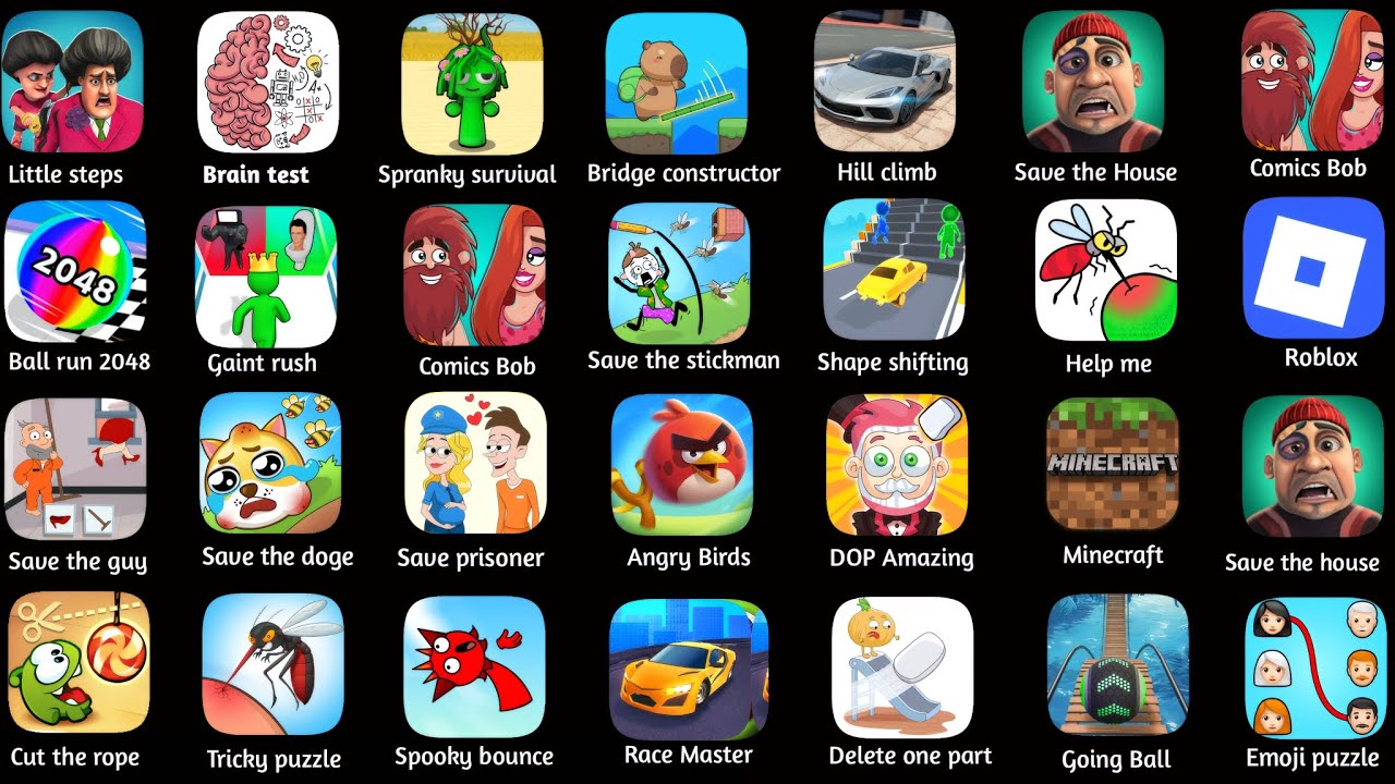 Roblox, Little steps, spranky Survival, comics Bob,DOP Amazing,Emoji Puzzle,Race Master, Minecraft 