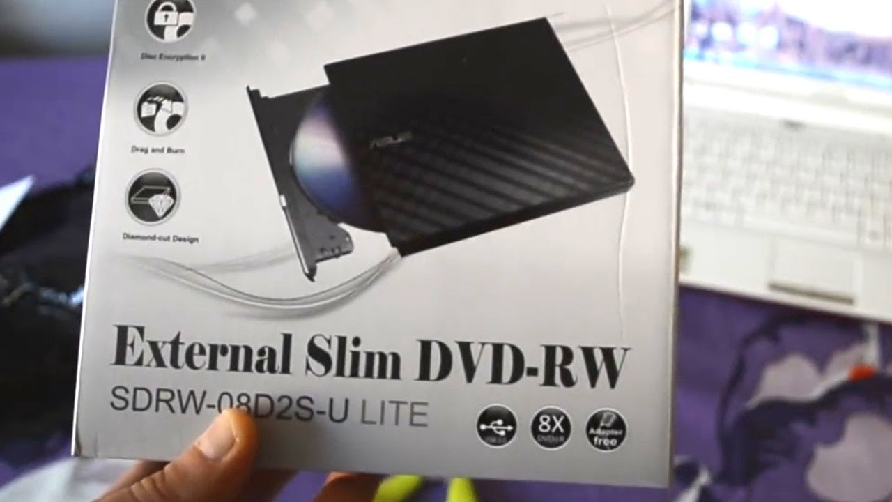 Asus external slim DVD-RW [SDRW-08D2S-U LITE] unboxing + start up