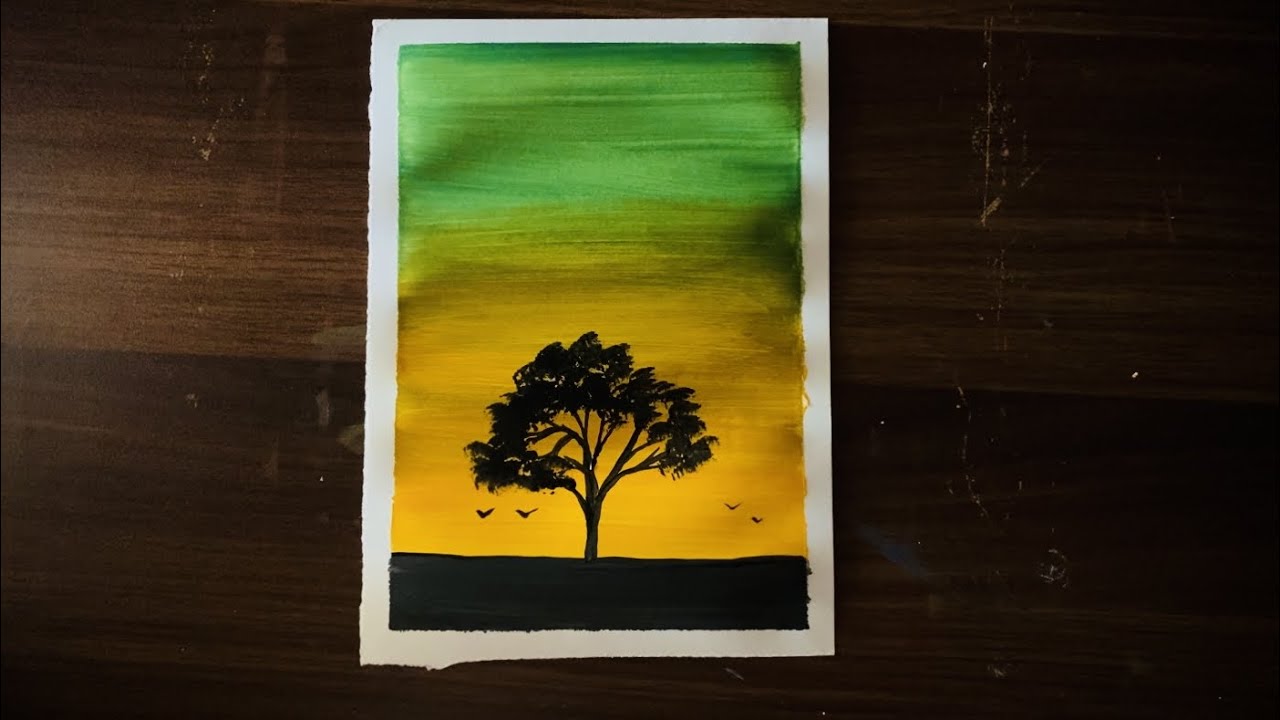 Easy Sunset Silhouette Painting | poster colors | acrylic painting for Beginners