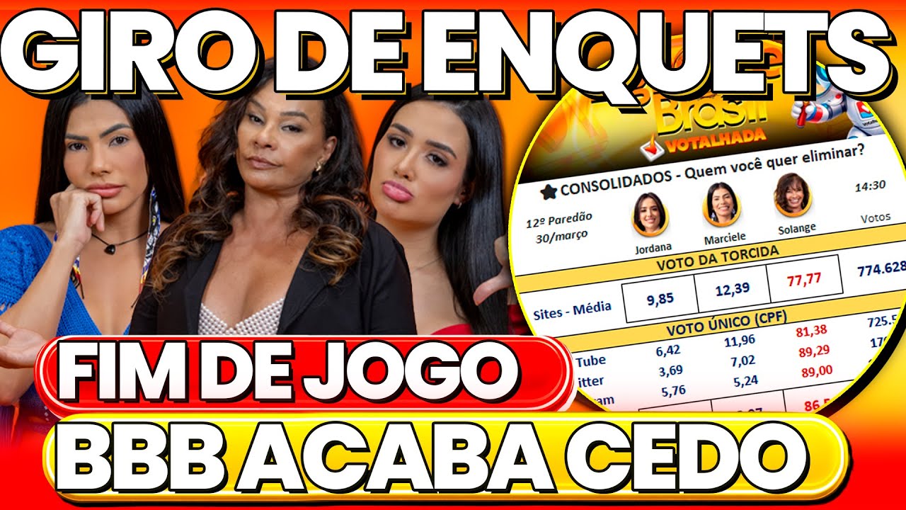 BBB 26 GIRO DE ENQUETES VOTALHADA AO VIVO QUEM SAI JORDANA, MARCIELE OU SOLANGE NO PARED&Atilde;O DO BBB