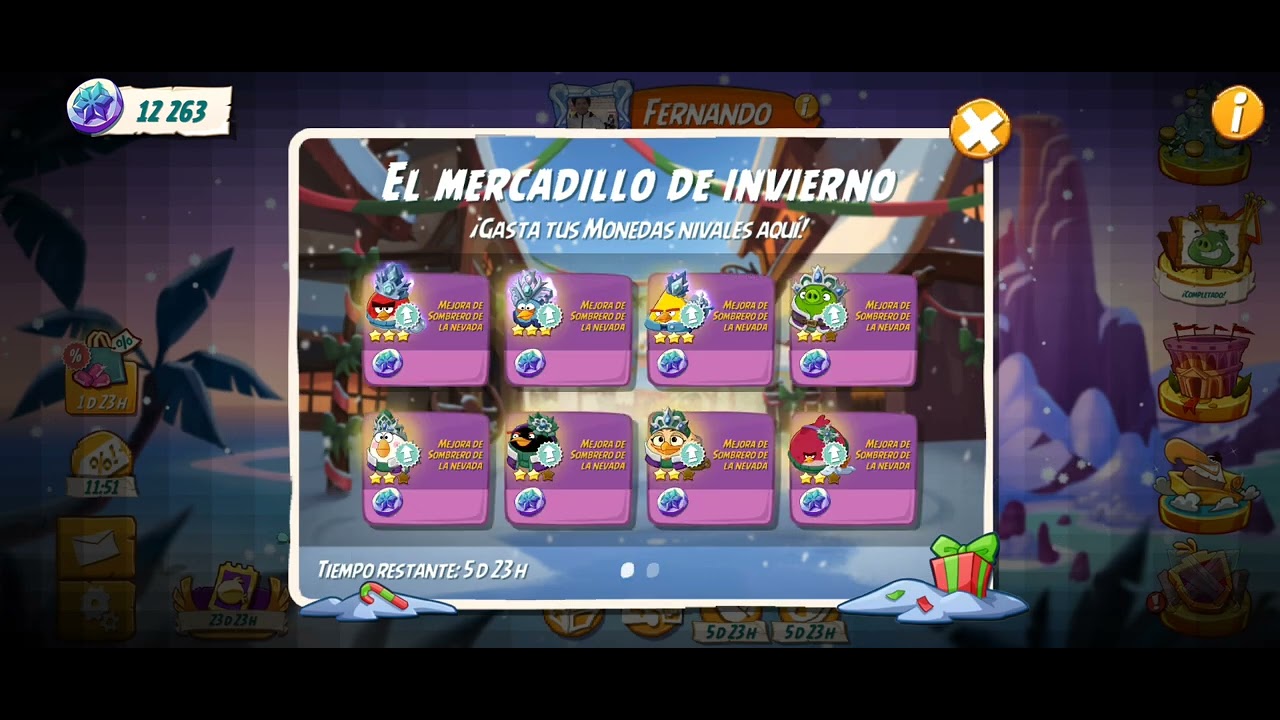 Mejorando mis Sombreros Nevada a 2 estrellas - martes 23/12/2025 - Angry Birds 2 
