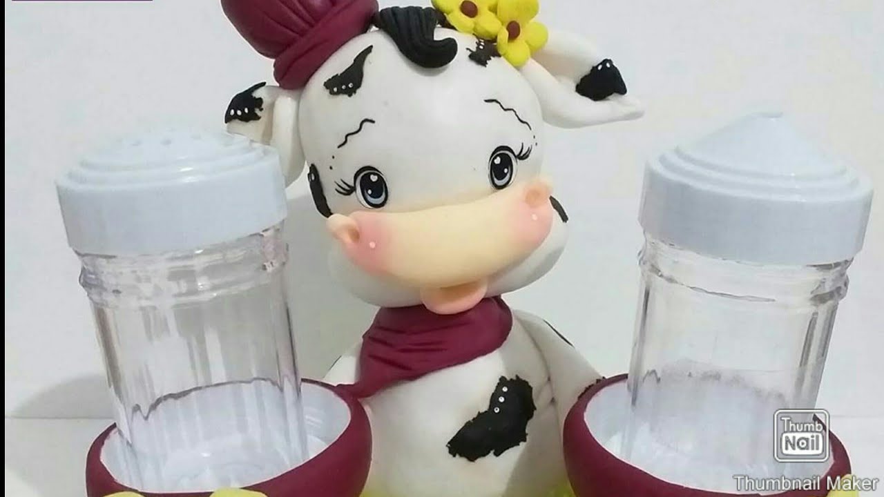 Vaquinha de biscuit porta paliteiro e saleiro