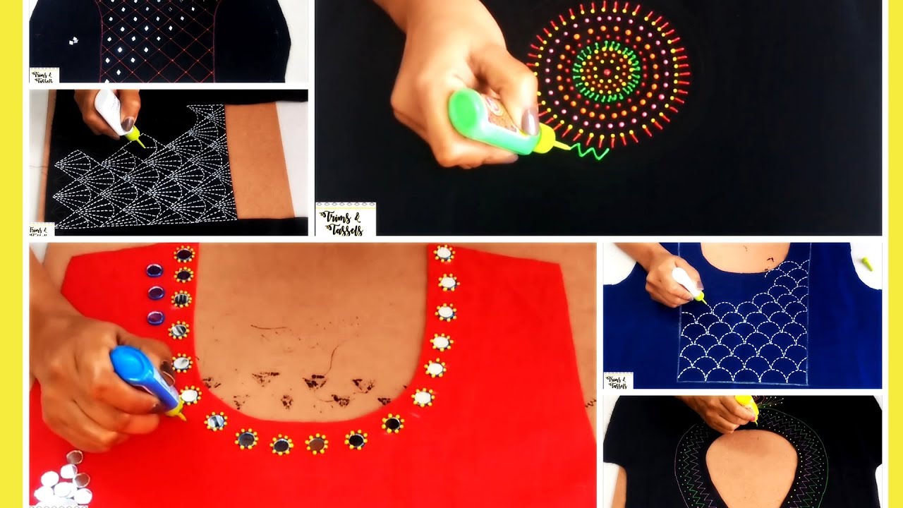 Liquid Embroidery Designs ( part-1) for Kurtis / Saree / Blouses | Mirror & beads work designs