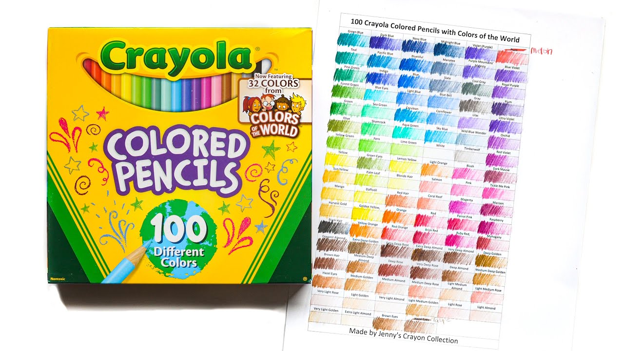 100 цветных карандашей Crayola с распаковкой и образцами цветов мира