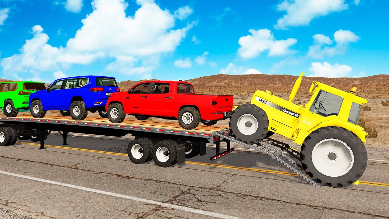 Flatbed Truck Mcqueen | Transportation with Truck - Pothole vs Car #271 - BeamNG.Drive
