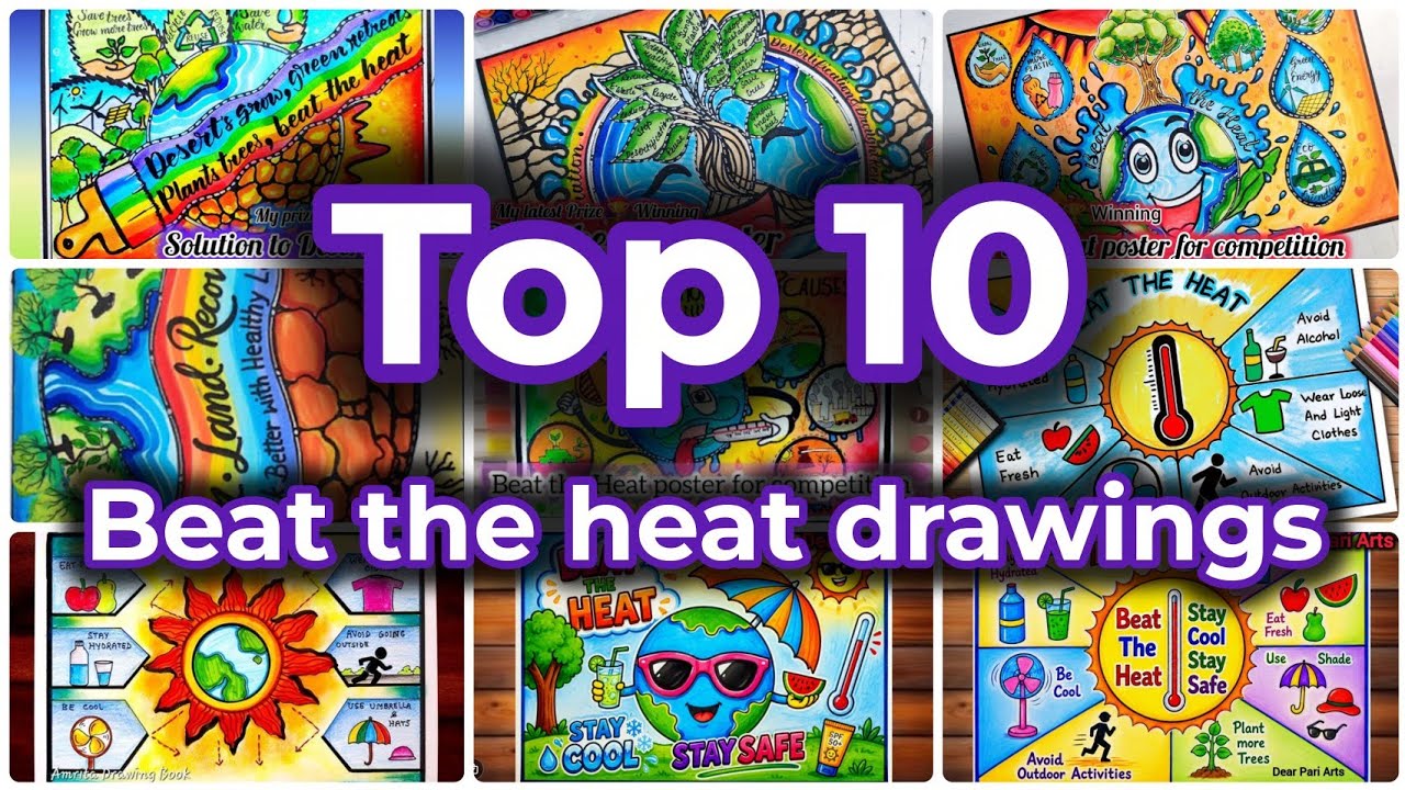 Stay Cool Stay Safe Drawing | Beat The Heat Poster | Climate Change Drawing | Global Warming Poster
