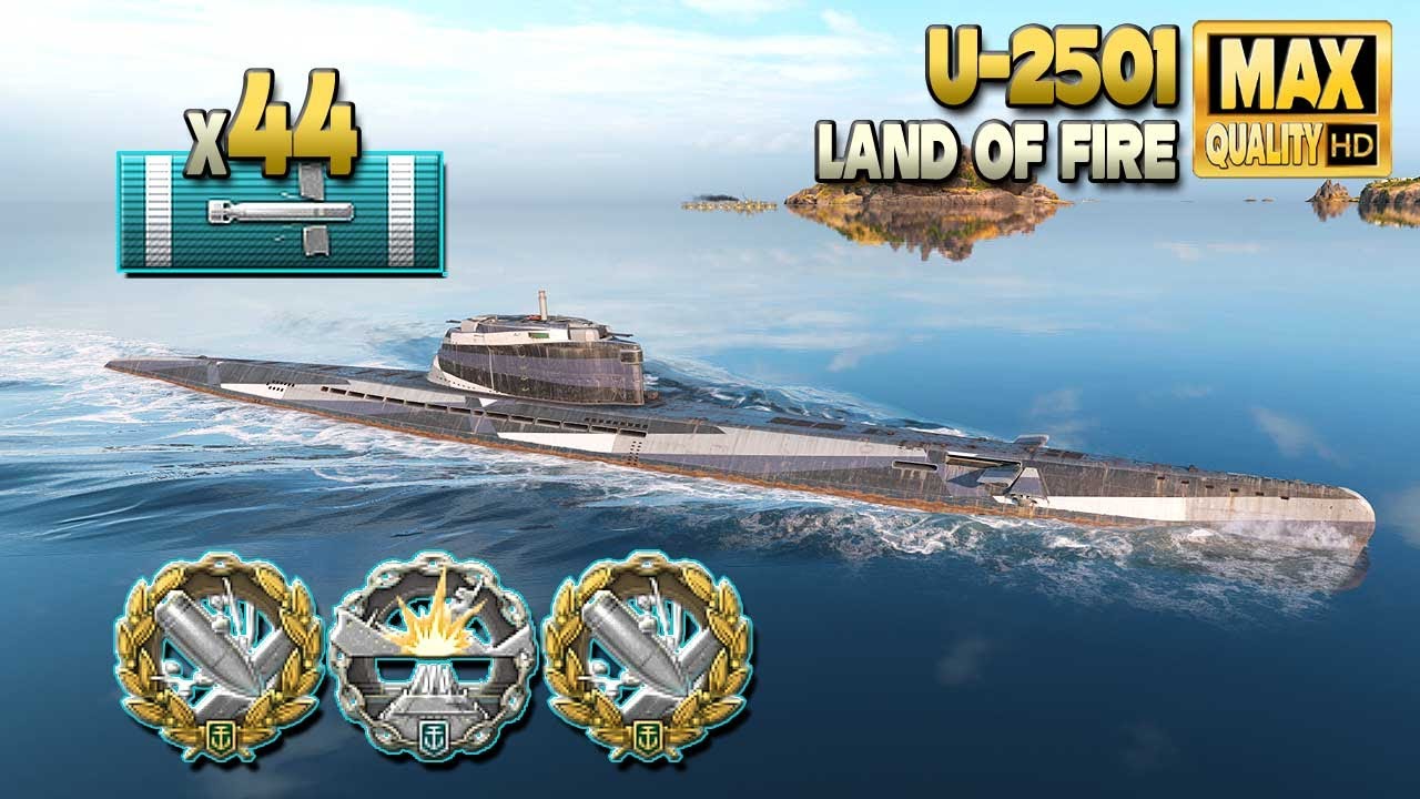Подводная лодка U-2501: 44 торпедных попадания на карту Land of Fire - World of Warships