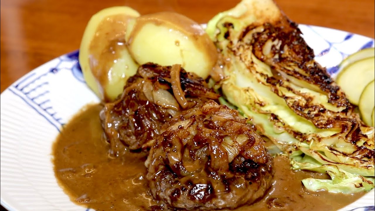 Fried Danish Hamburgers w. Caramelized Onions & Gravy - Danish Salisbury Steak/Hakkebøf -Recipe# 156