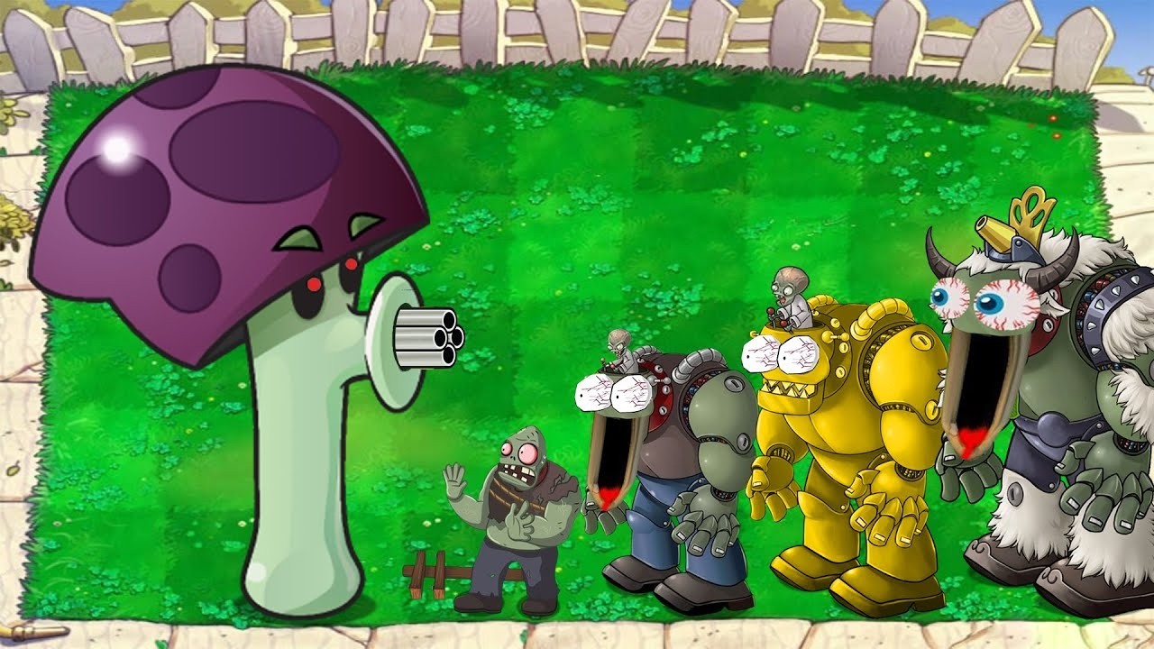 Scaredy Shroom vs All Zombies vs Giga Gargantuar vs Dr Zomboss - Plants vs Zombies Hack