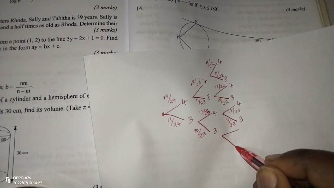 PROBABILITY( MUTUALLY EXCLUSIVE EVENTS/TREE DIAGRAMS)