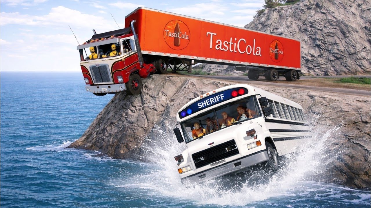 School Bus Falling Off Cliff 😨 | TastiCola Truck Disaster | BeamNG.drive #148