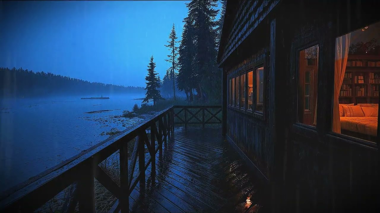 Rainy Lake Cabin Ambience | Cozy Wooden Cabin Relaxing Rain for Sleep & Study