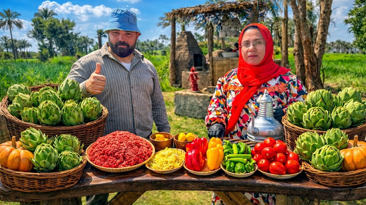 عملنا خرشوف باللحمة المفرومة والجبنة الموتزاريلا على نار الحطب 😱🔥النتيجة كانت مفاجأة!