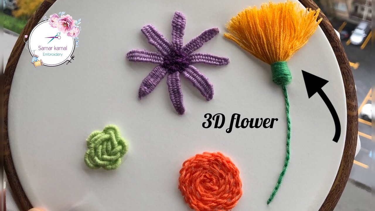 3D flower🌺 embroidery rose🌺طريقه تطريز ورده بارزه بالخيط