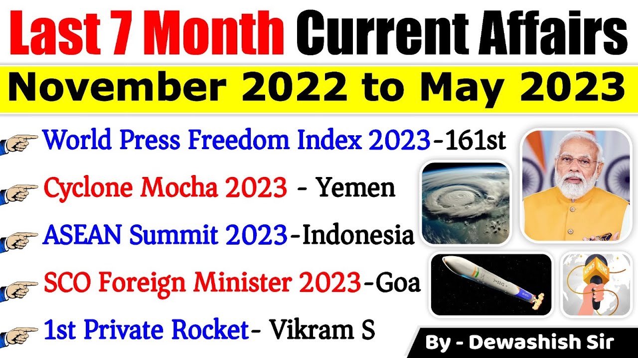 Last 7 Month Current Affairs | Nov 2022 to May 2023 | Important Current 2023 | For UPSC PSC SSC CGL