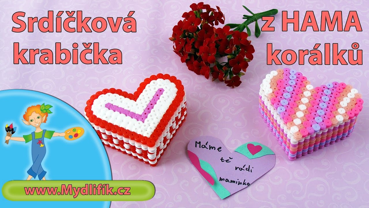 Dárek pro maminku - srdíčková krabička z HAMA korálků