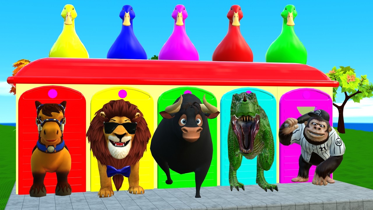 3D Slide Adventure With Cow Elephant Gorilla Hippopotamus lion - 3D Animal Game - Long Slide Game