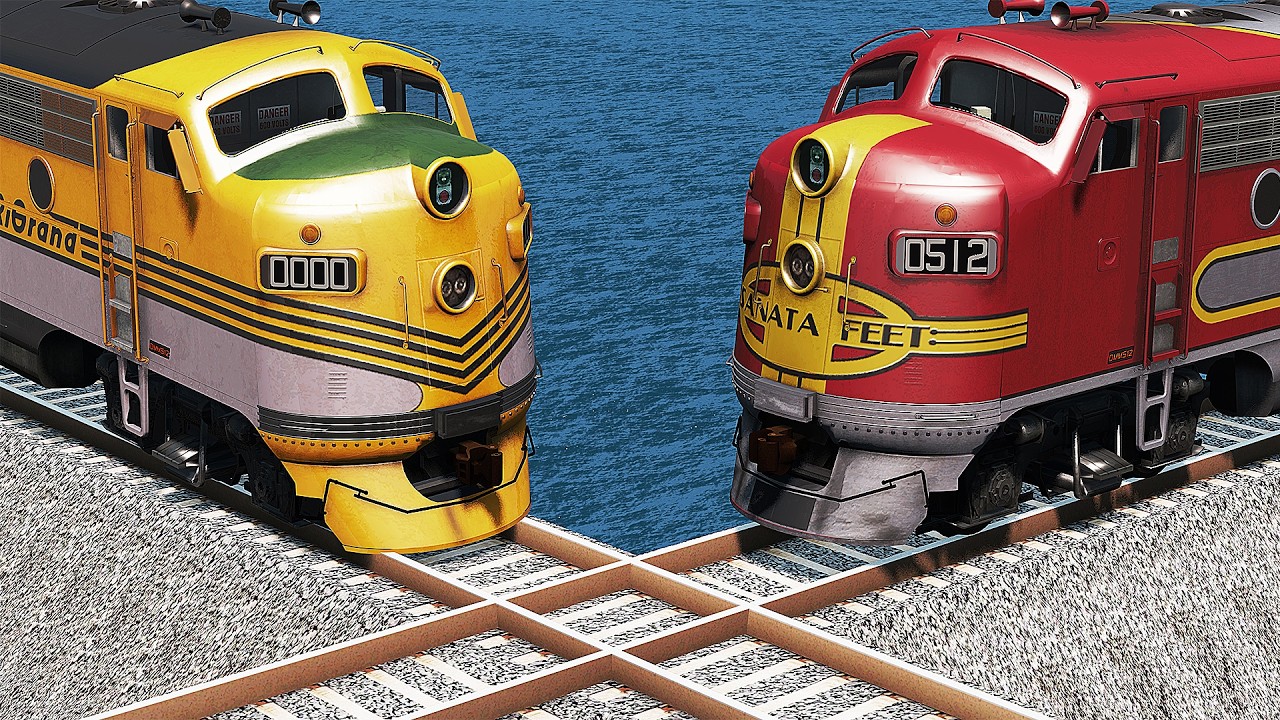 Train vs Train vs Impossible Rail Crossing - BeamNG.Drive