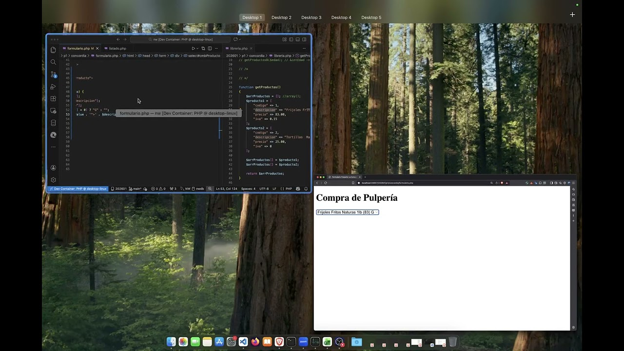 PHP Implementando funciones  para obtener la información de los productos y guardar la orden